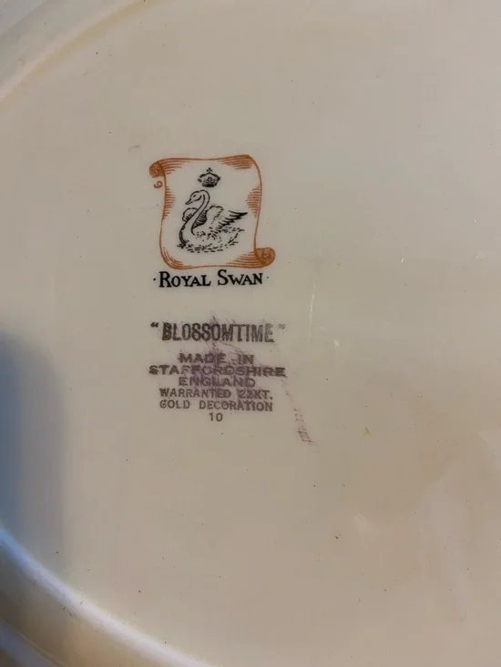 Vintage Royal Swan Blossomtime Cream Floral Porcelain Platter 24kt Gold Trim - Picture 2 of 6